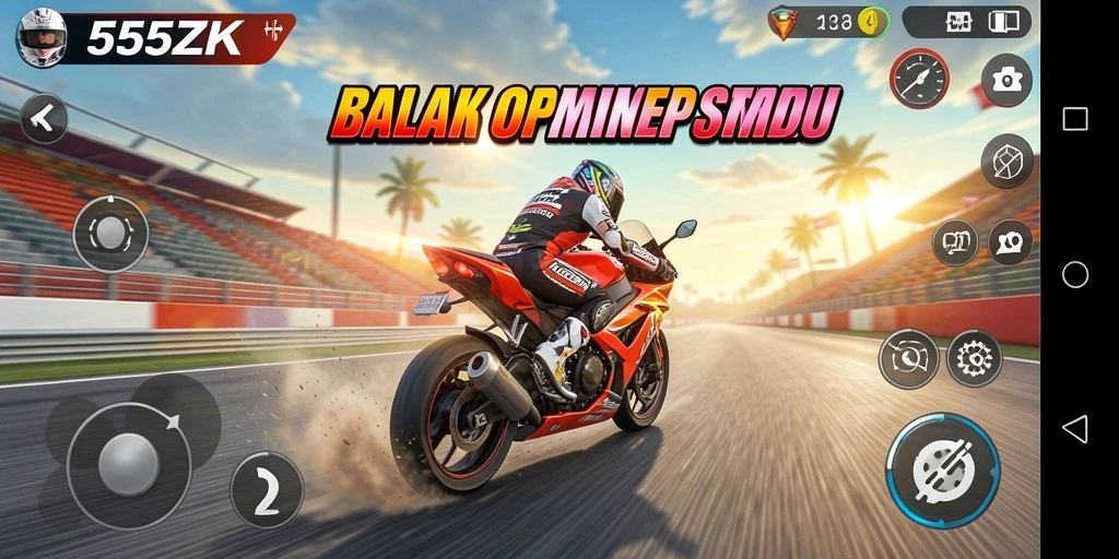Gameplay 555ZK yang mendebarkan dan penuh aksi balap motor.