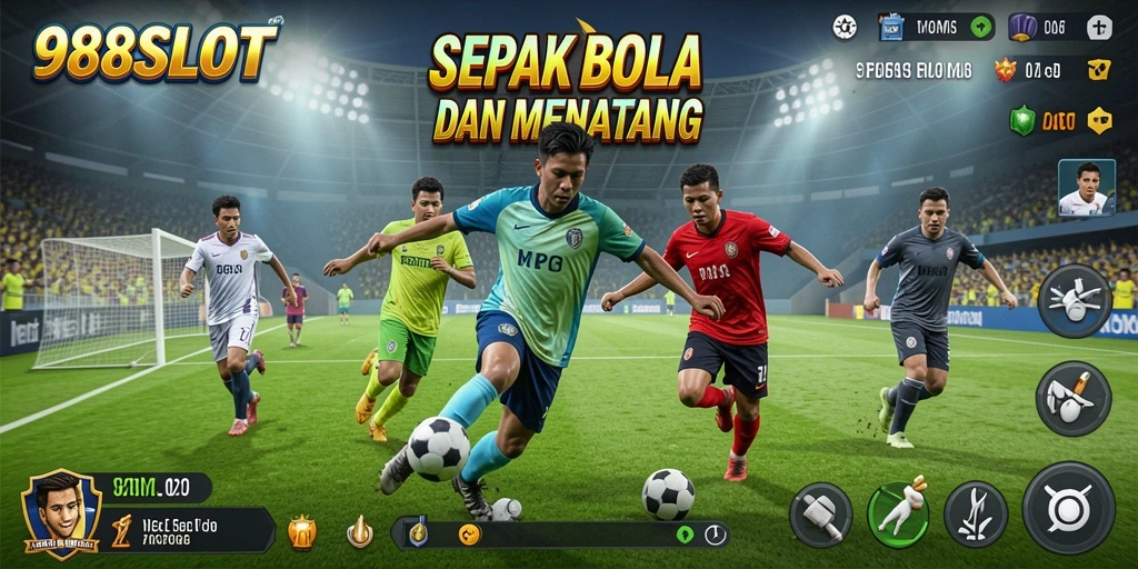 Tampilan screenshot 988SLOT yang menunjukkan aksi permainan sepak bola.