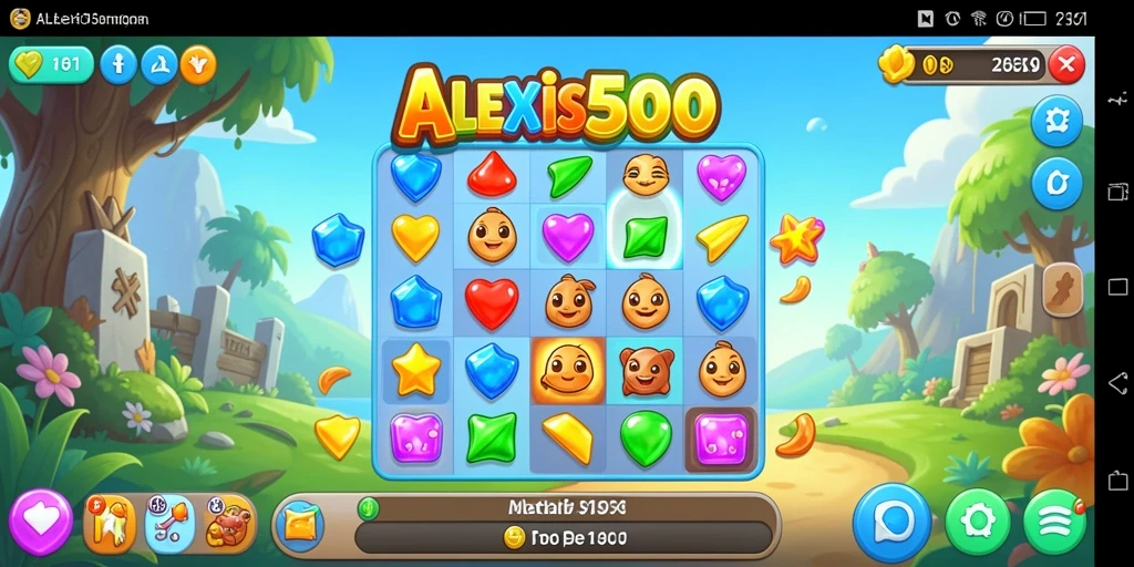 Tangkapan layar utama ALEXIS500 menunjukkan gameplay yang penuh warna.