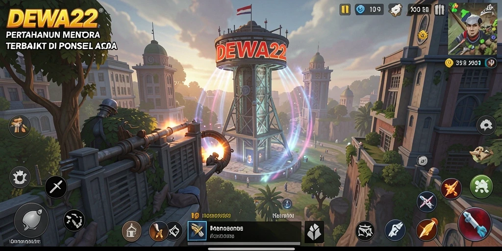Tampilan gameplay menara pertahanan yang mendebarkan di DEWA22.
