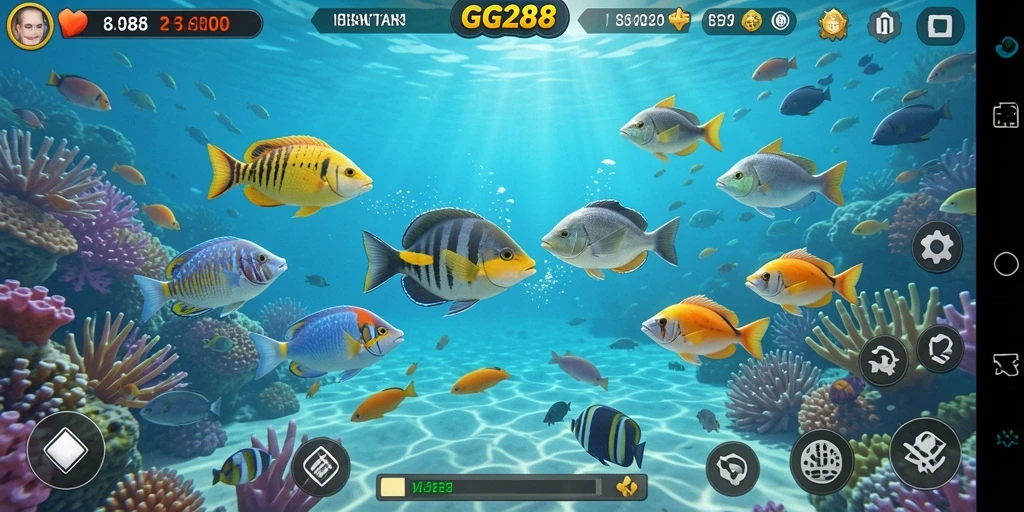 Screenshot gameplay GG288 menampilkan aksi menembak ikan yang seru.