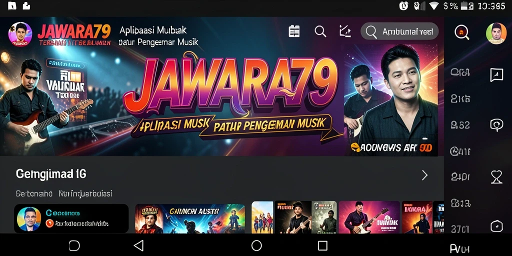 Screenshot menampilkan permainan interaktif JAWARA79 dengan berbagai alat musik.