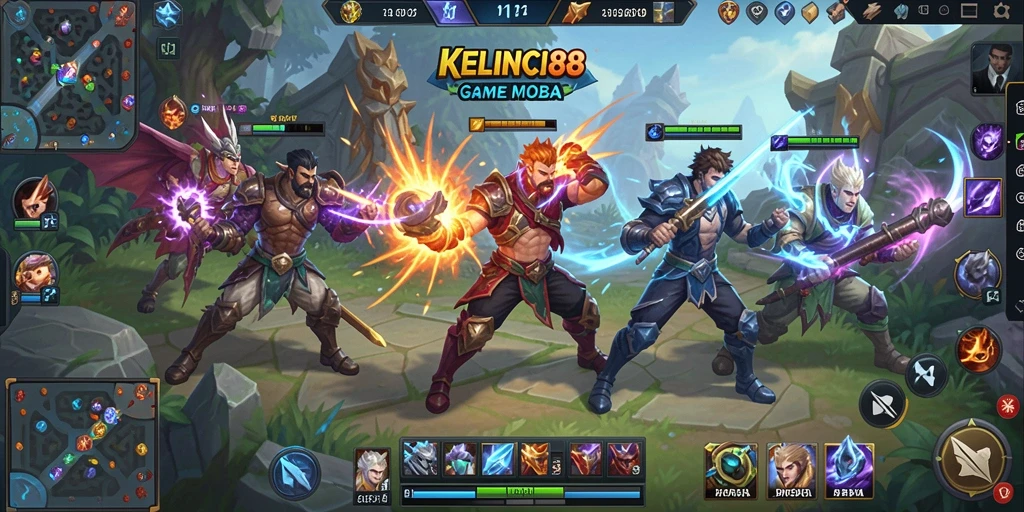 Tangkapan layar gameplay KELINCI88 yang menampilkan aksi pertempuran MOBA.