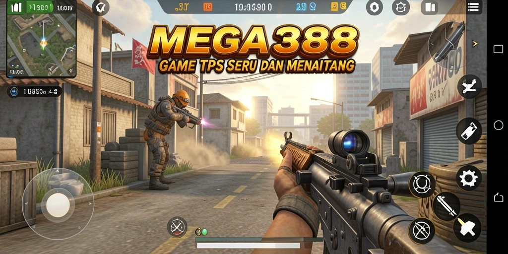 Tangkapan layar utama MEGA388 menampilkan aksi intens dari gameplay TPS.