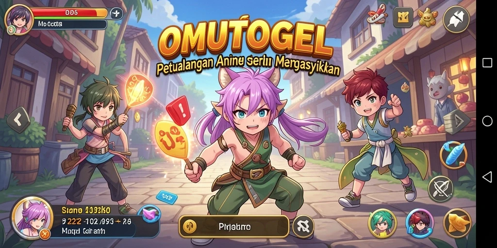 Tampilan layar permainan OMUTOGEL yang penuh aksi dan karakter anime.
