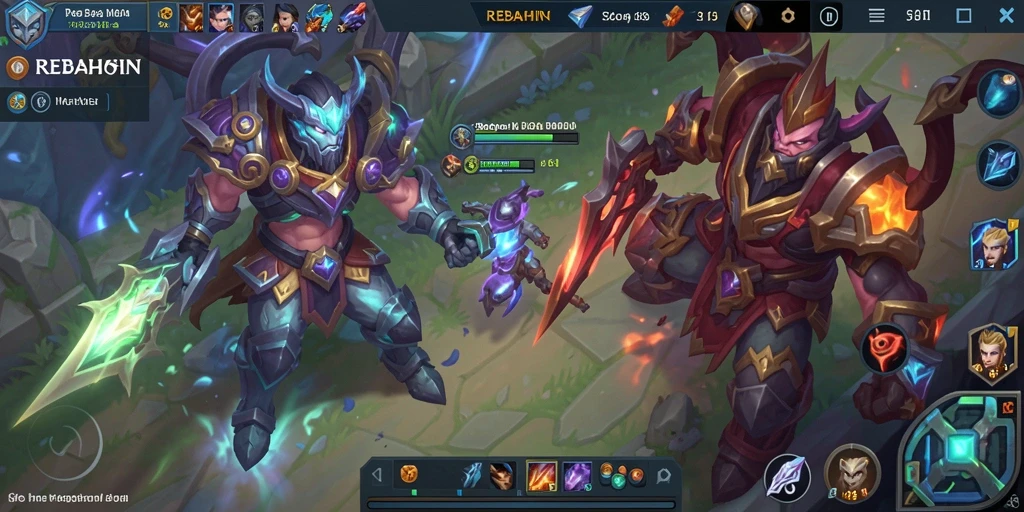 Screenshot utama gameplay REBAHIN yang menampilkan pertempuran seru antara pahlawan.