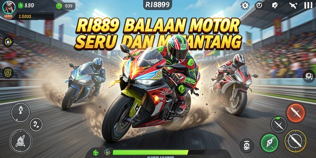 Screenshot menunjukkan aksi balapan motor yang seru di RI889.