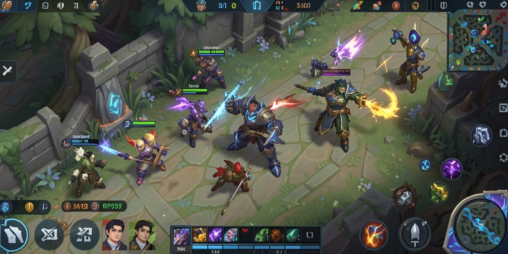 Tangkapan layar gameplay MOBA yang intens dan mendebarkan.
