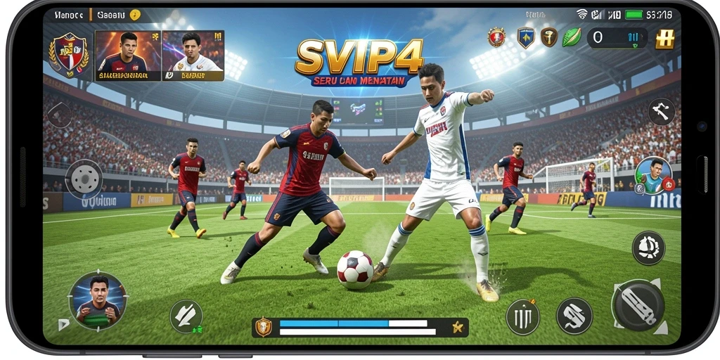 Screenshot gameplay SVIP4 menampilkan aksi seru di lapangan olahraga.