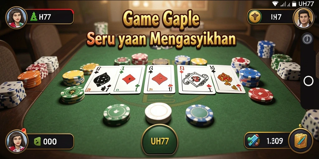 Tampilan gameplay UH77 yang seru dalam permainan Gaple.