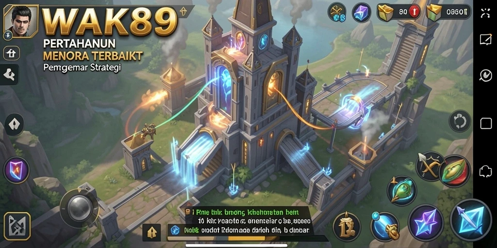 Screenshot gameplay WAK89 menampilkan pertahanan menara yang epik.